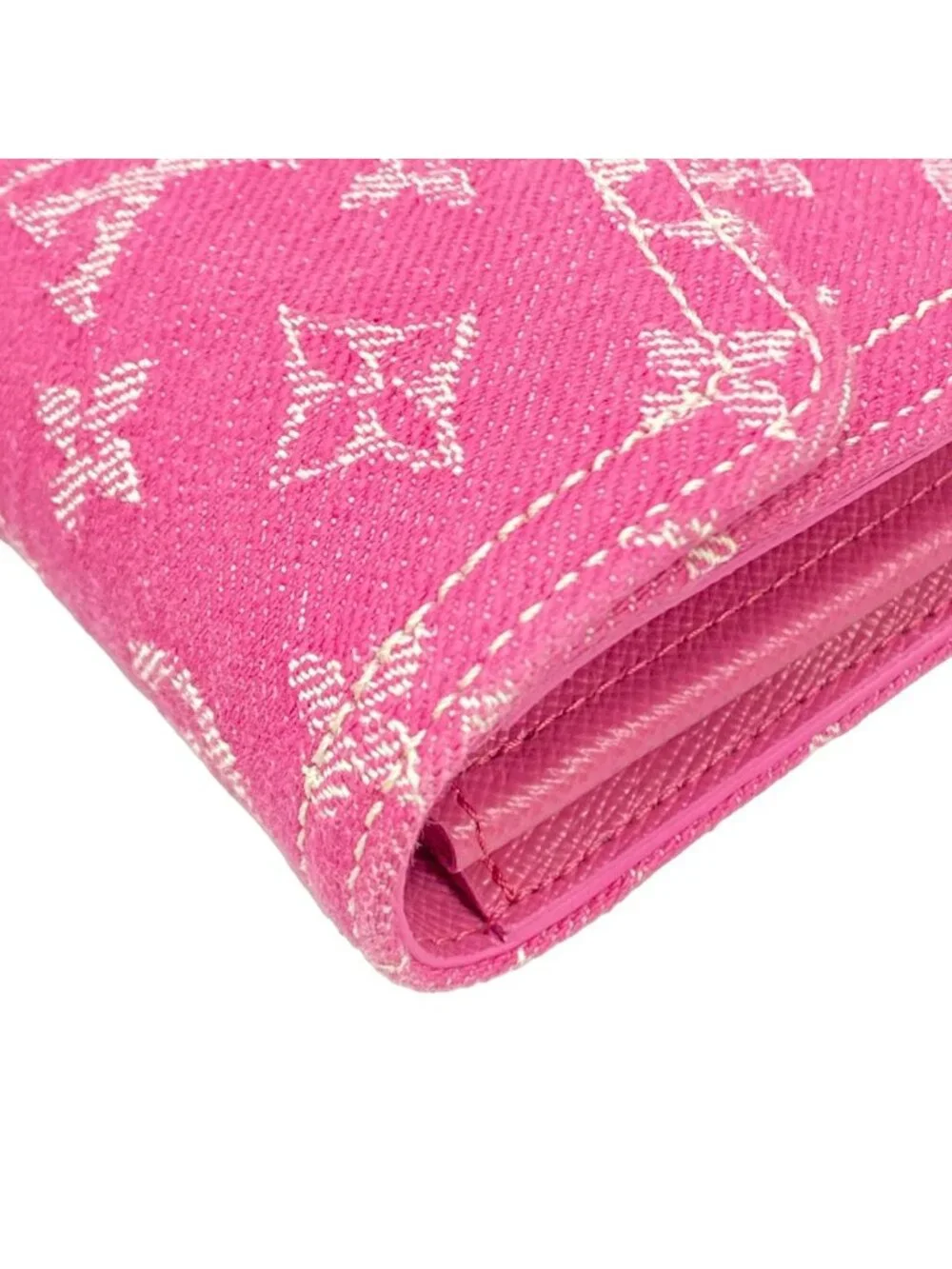 Louis Vuitton Wallet Monogram Mini Lin Portefeuille Sarah Fuchsia Denim Cotton